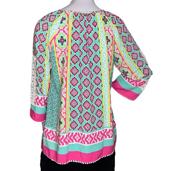 Multiples Boho Top Long Sleeve Multicolor Moroccan Print Size S 100% Ray… - Picture 6 of 15